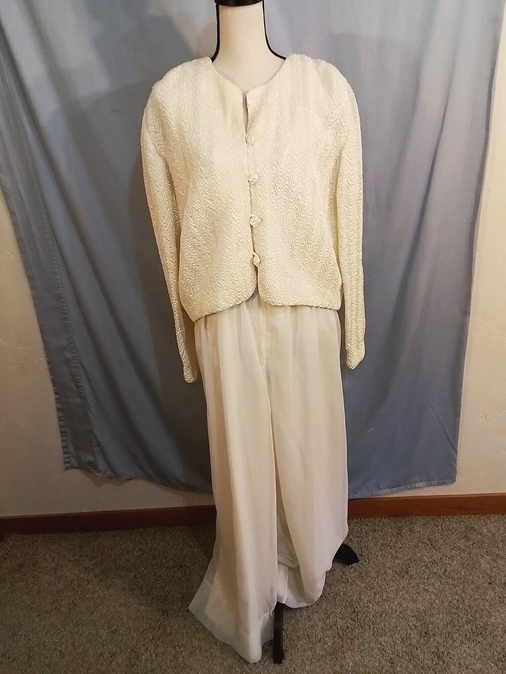 Jeffrey & Dara Formal Cream Embellished Jumpsuit - Size 14